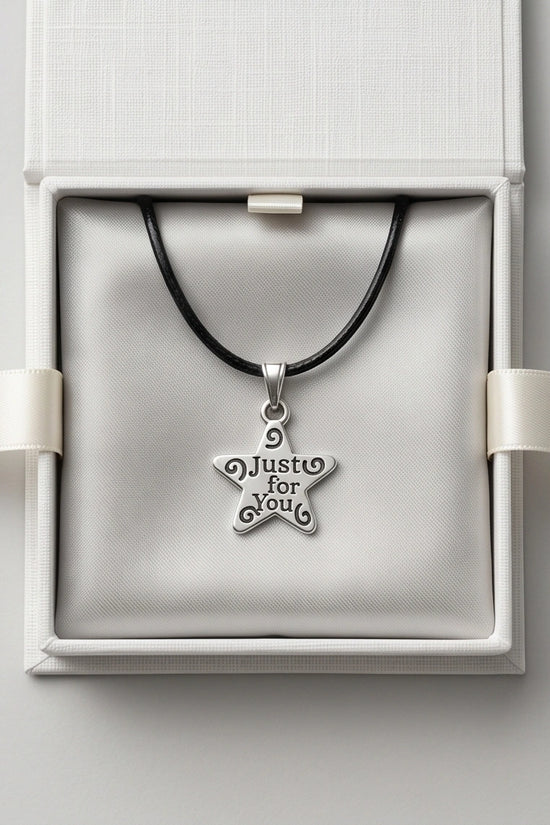 Silver "Just for You" Engraved Star Necklace