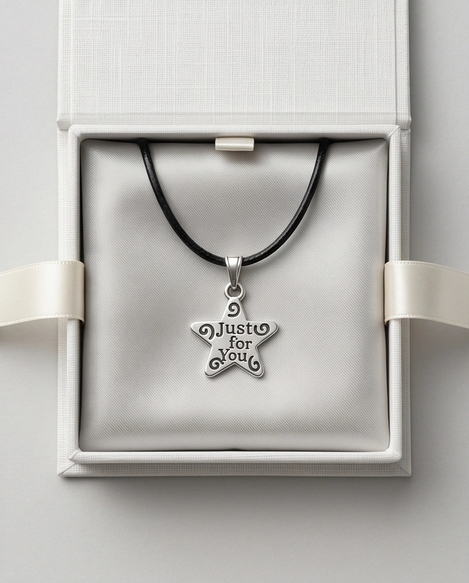 Silver "Just for You" Engraved Star Necklace