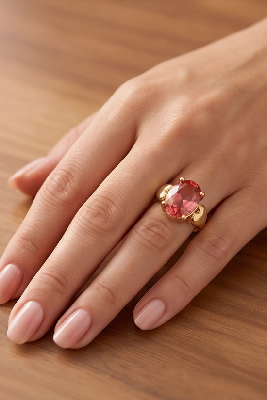 Gold Plated Pink Morganite Oval Heart Accent Ring