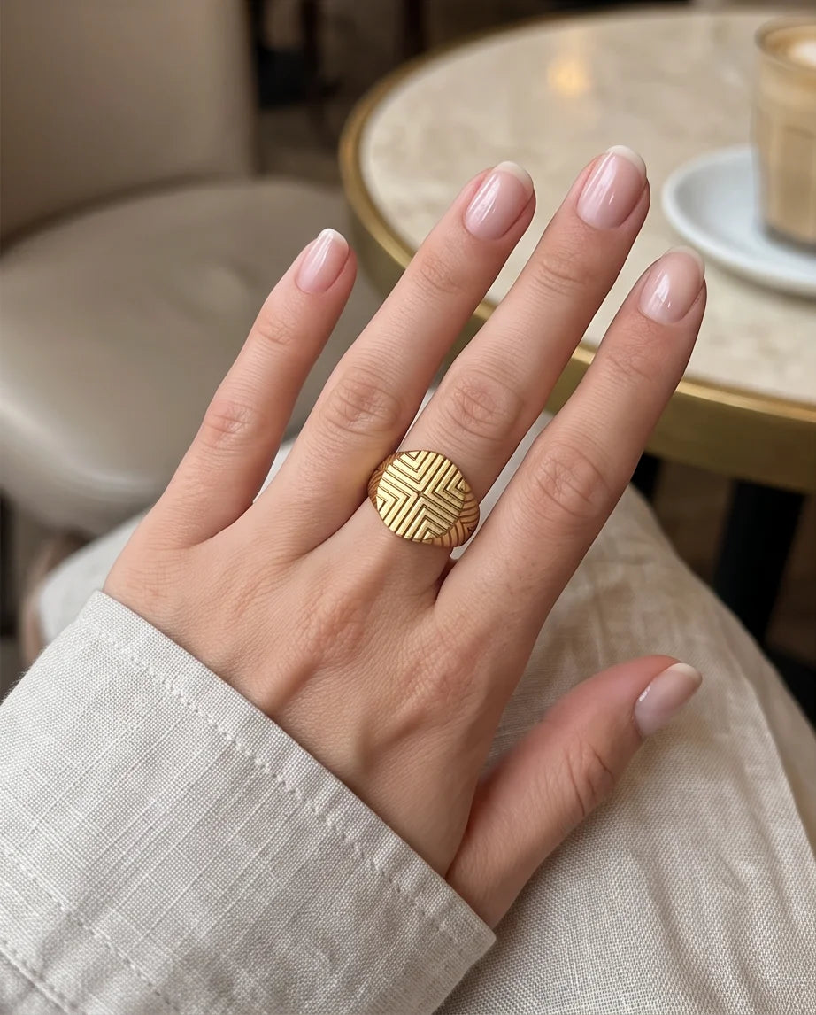 Radiant Chevron Geometric Gold Signet Ring