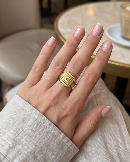 Radiant Chevron Geometric Gold Signet Ring