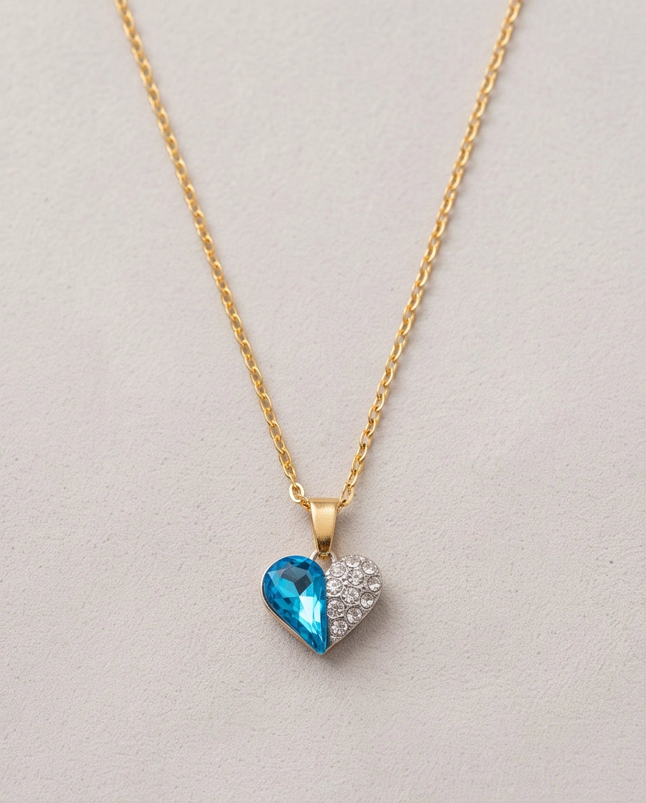 Silver Aquamarine Heart Pavé Pendant Necklace