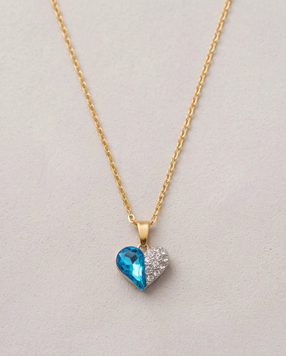 Silver Aquamarine Heart Pavé Pendant Necklace