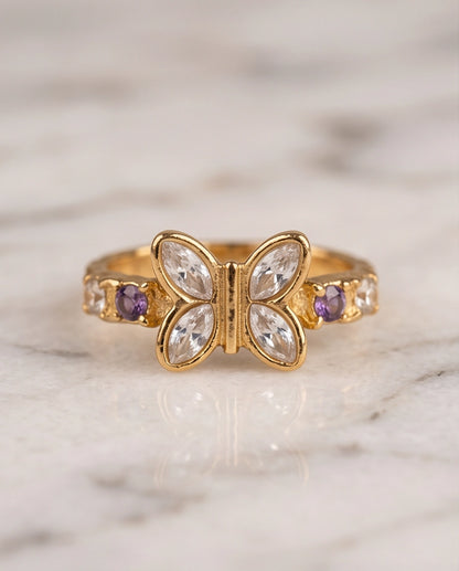Gold Butterfly Gemstone Band Ring