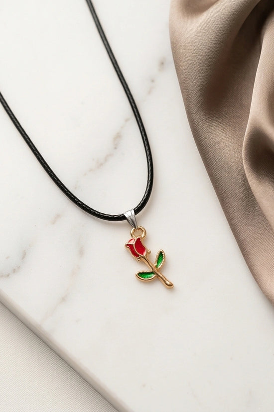 Gold and Red Rose Pendant Necklace