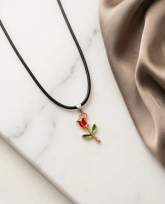 Gold and Red Rose Pendant Necklace