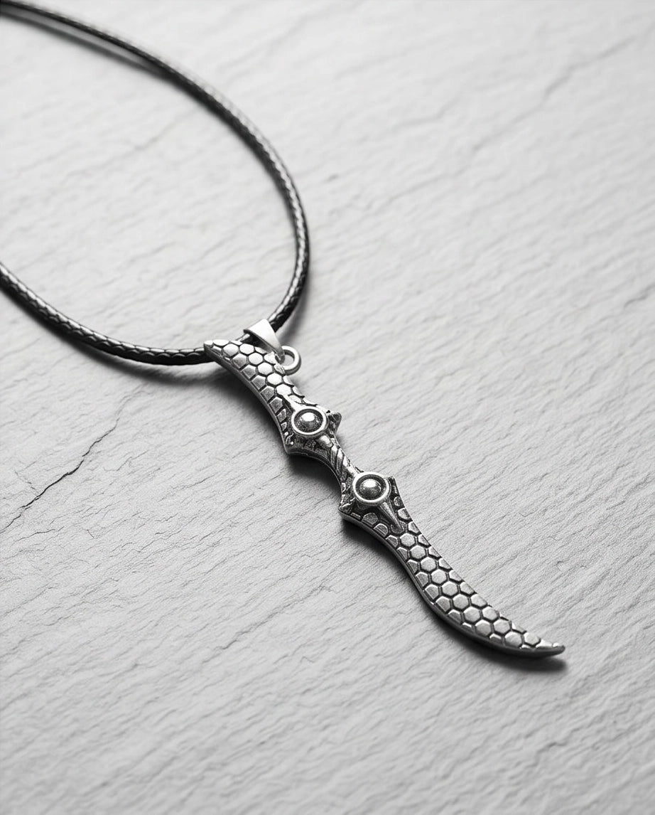 Antique Silver Scaled Dagger Pendant Necklace