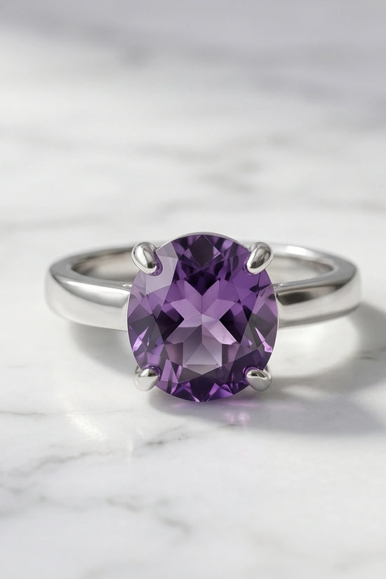 Sterling Silver Oval Amethyst Solitaire Ring