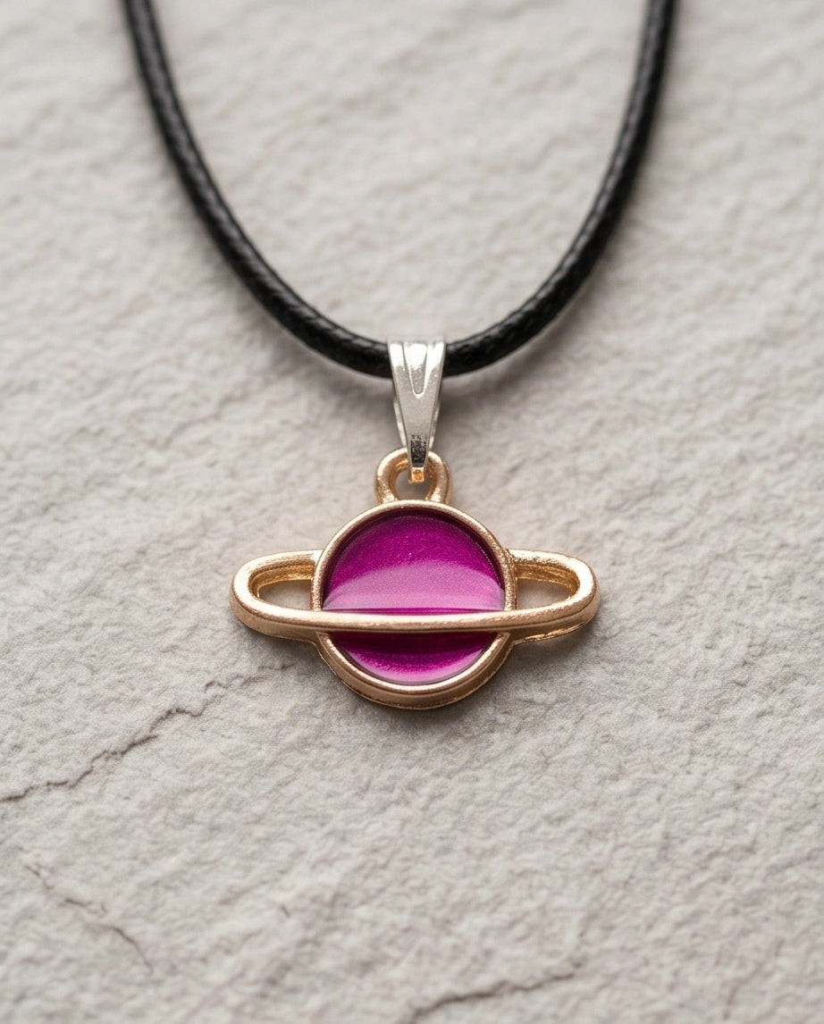 Magenta Saturn Planet Pendant