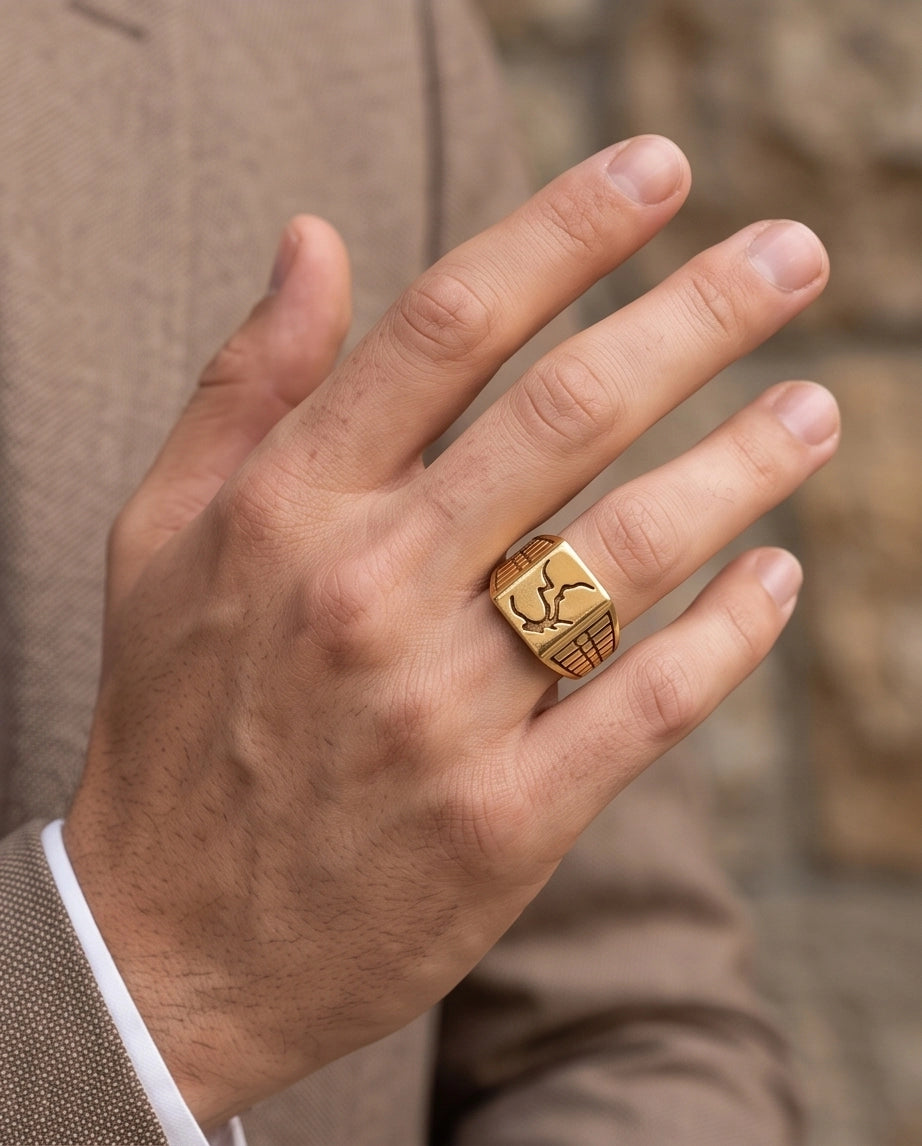Minimalist Stag Gold Signet Ring
