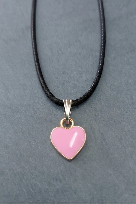 Classic Pink Heart Enamel Pendant Necklace