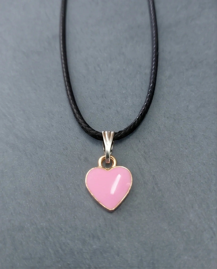 Classic Pink Heart Enamel Pendant Necklace