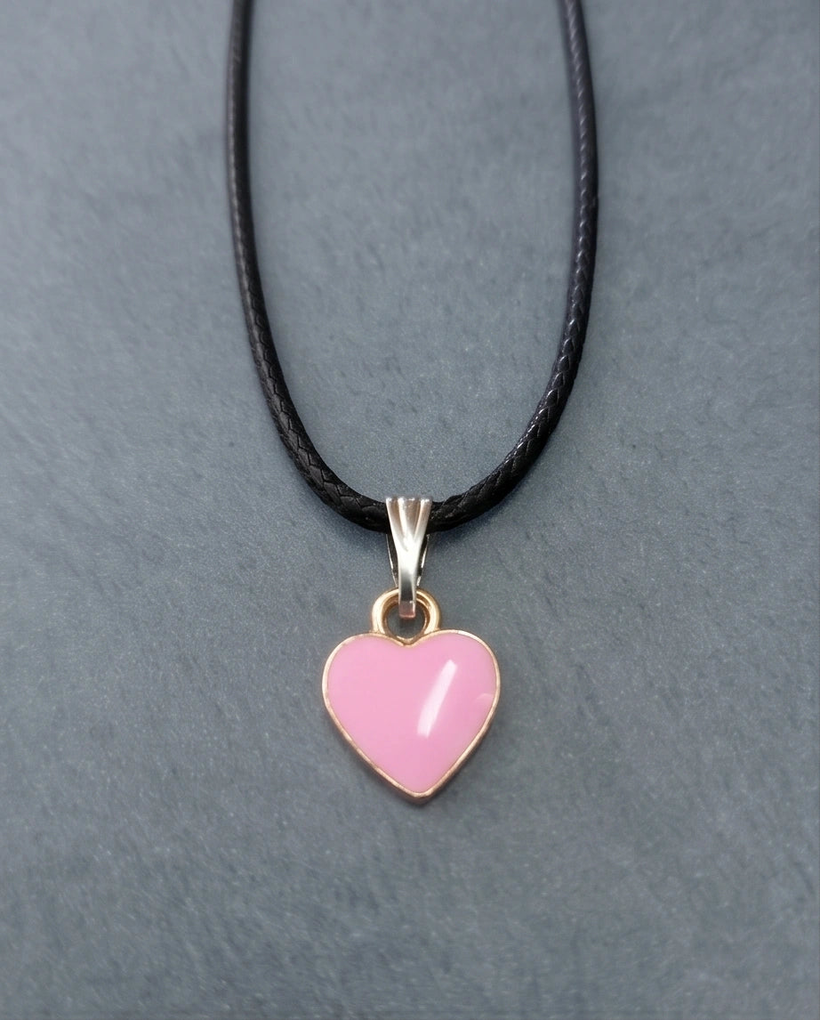 Classic Pink Heart Enamel Pendant Necklace
