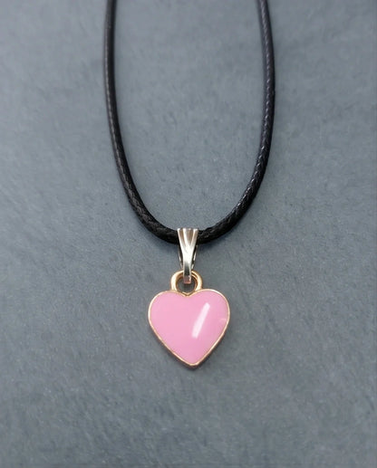 Classic Pink Heart Enamel Pendant Necklace
