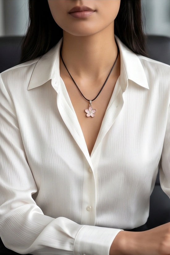 Blushing Cherry Blossom Enamel Pendant Necklace