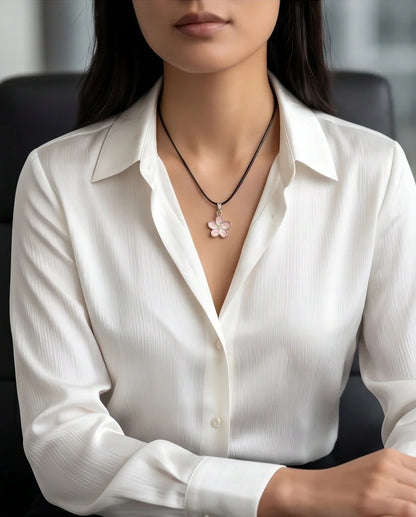 Blushing Cherry Blossom Enamel Pendant Necklace