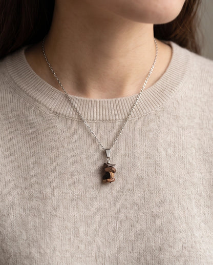 Silver Stacked Raw Tiger's Eye Chip Stone Pendant Necklace