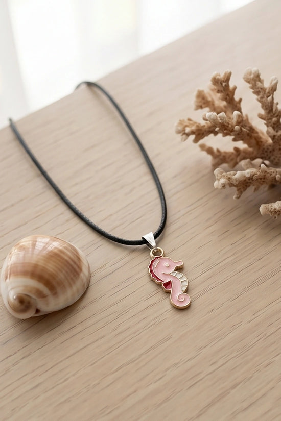 Pink Seahorse Enamel Pendant Necklace