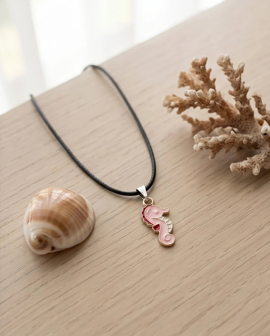 Pink Seahorse Enamel Pendant Necklace