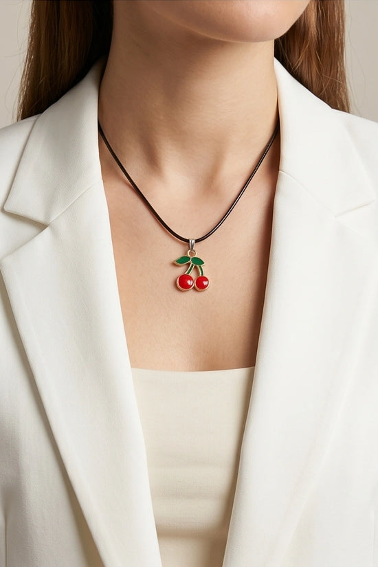 Gold and Red Cherries Pendant Necklace