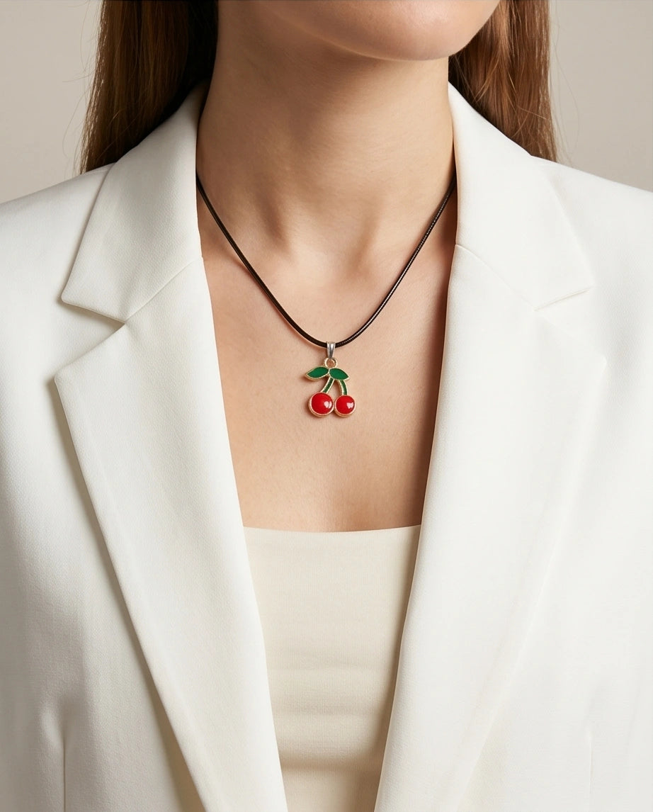 Gold and Red Cherries Pendant Necklace