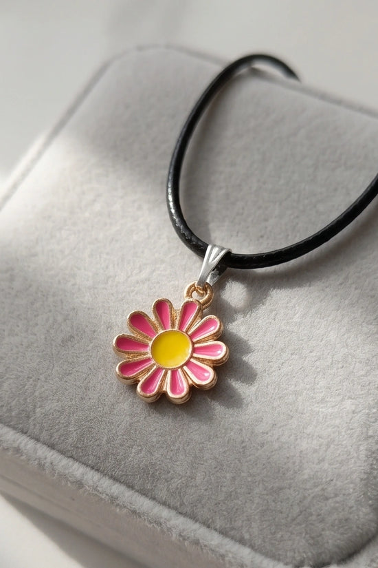 Pink Daisy Flower Enamel Pendant Choker Necklace