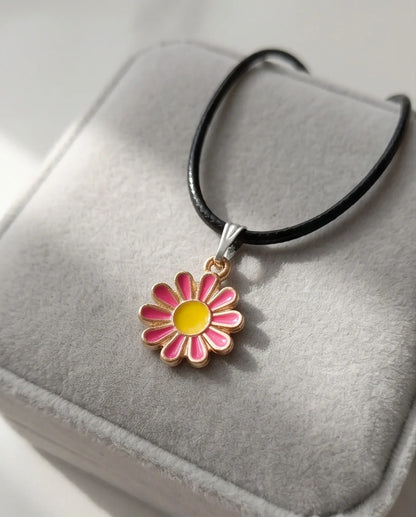 Pink Daisy Flower Enamel Pendant Choker Necklace