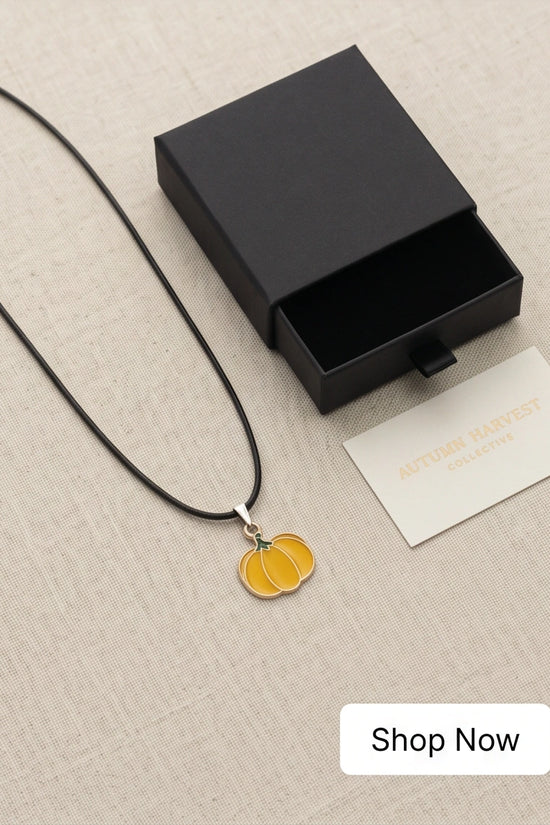 Festive Yellow Pumpkin Enamel Pendant Necklace