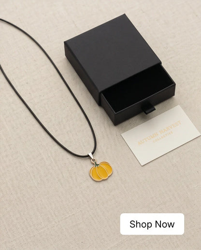 Festive Yellow Pumpkin Enamel Pendant Necklace