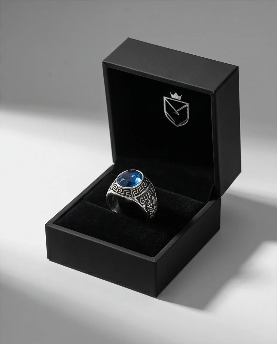 Vintage Sapphire Blue Military Signet Ring