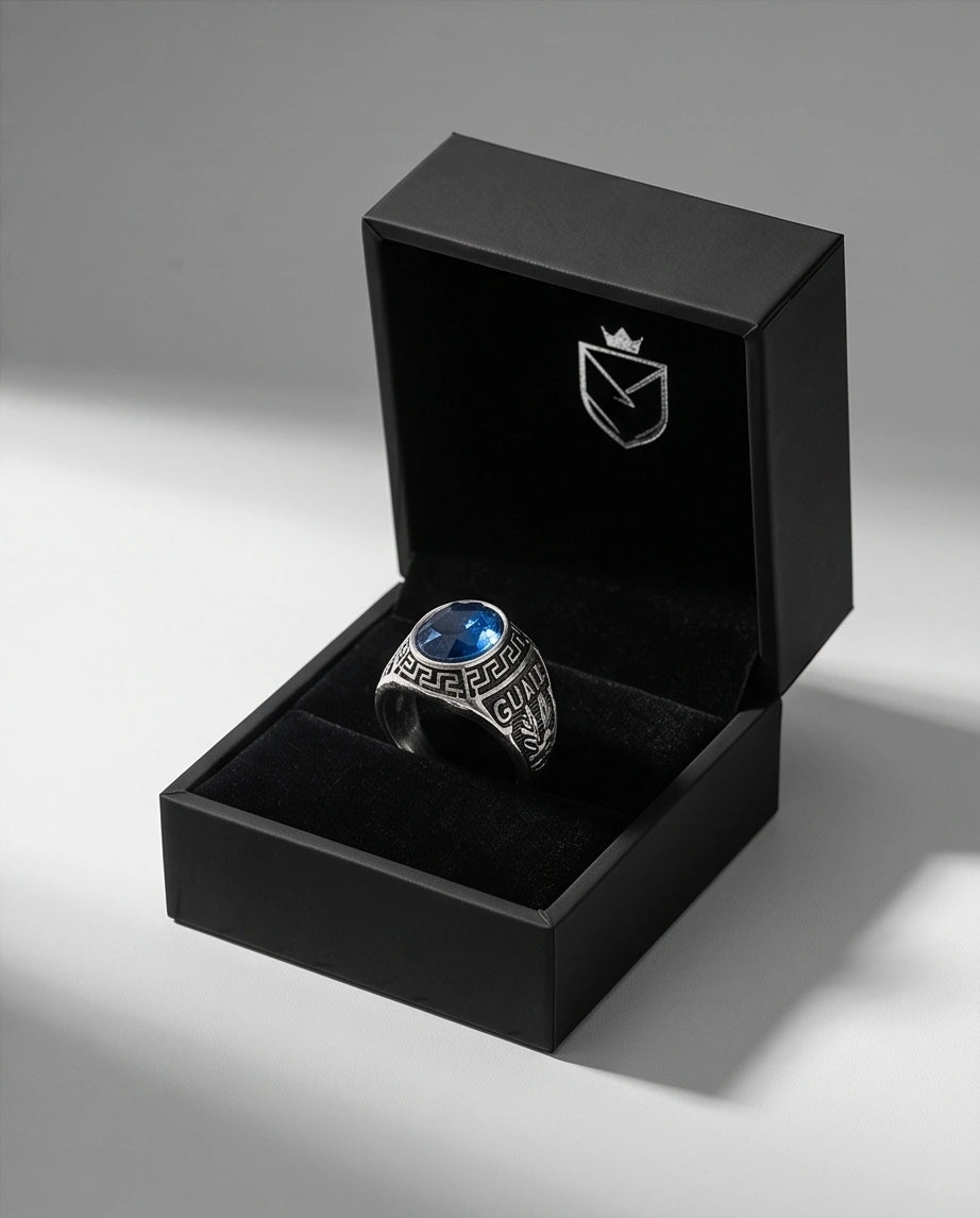 Vintage Sapphire Blue Military Signet Ring