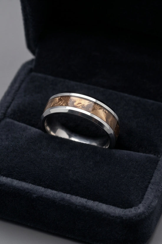 Natural Koa Wood Inlay Silver Band Ring