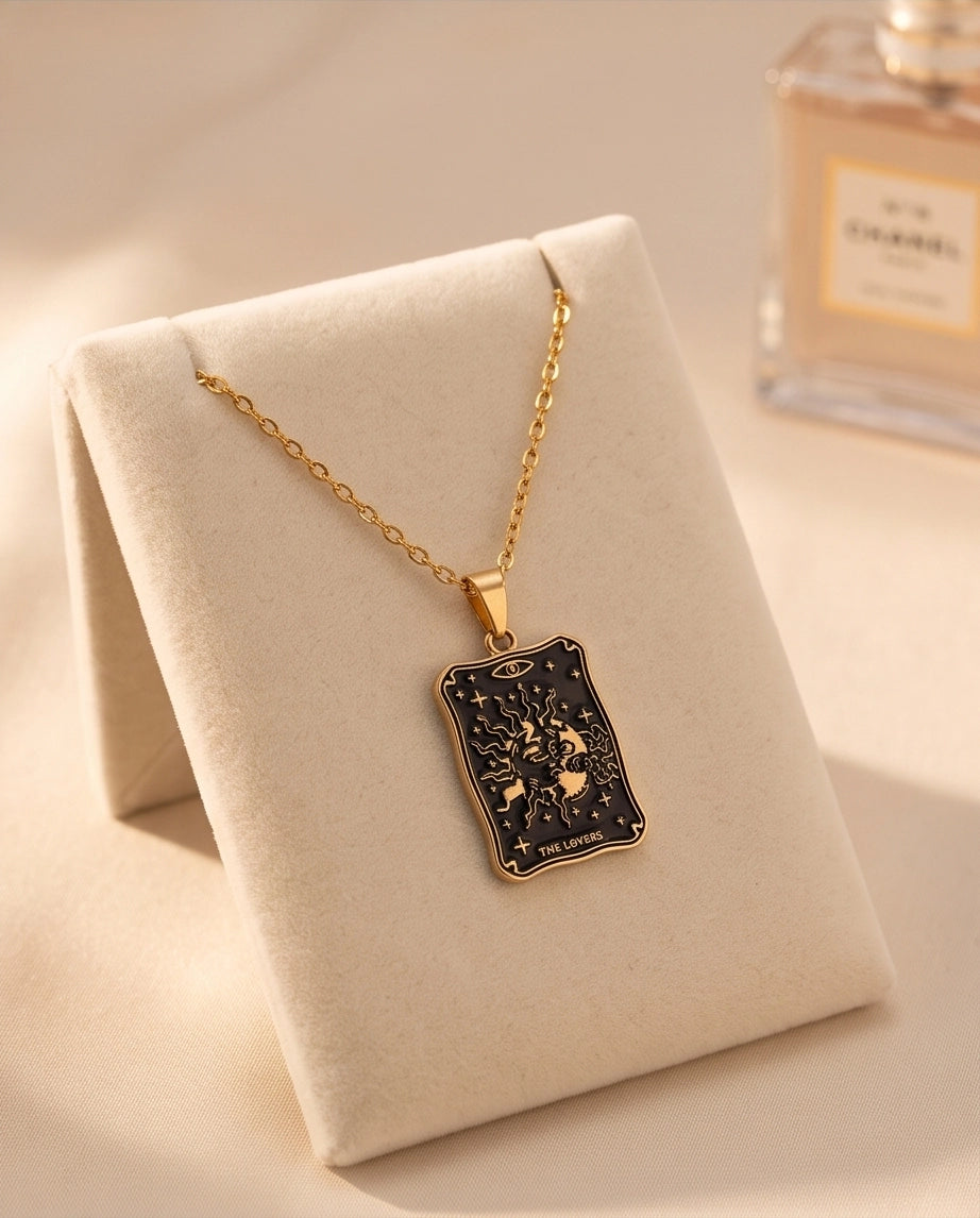Gold Celestial Sun & Moon Tarot Card Pendant Necklace