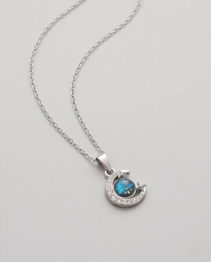 Silver Cosmic Galaxy Crescent Moon Pendant Necklace