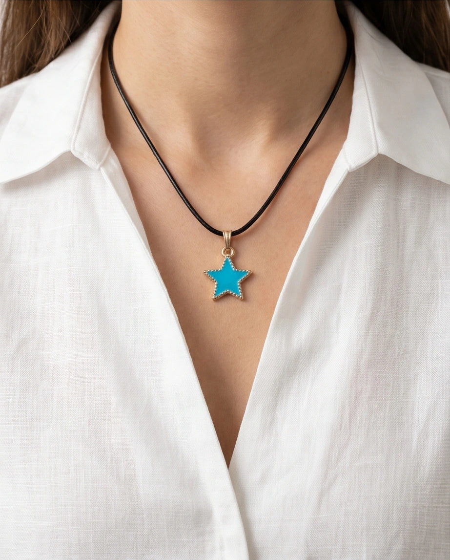 Gold and Turquoise Beaded Star Necklace