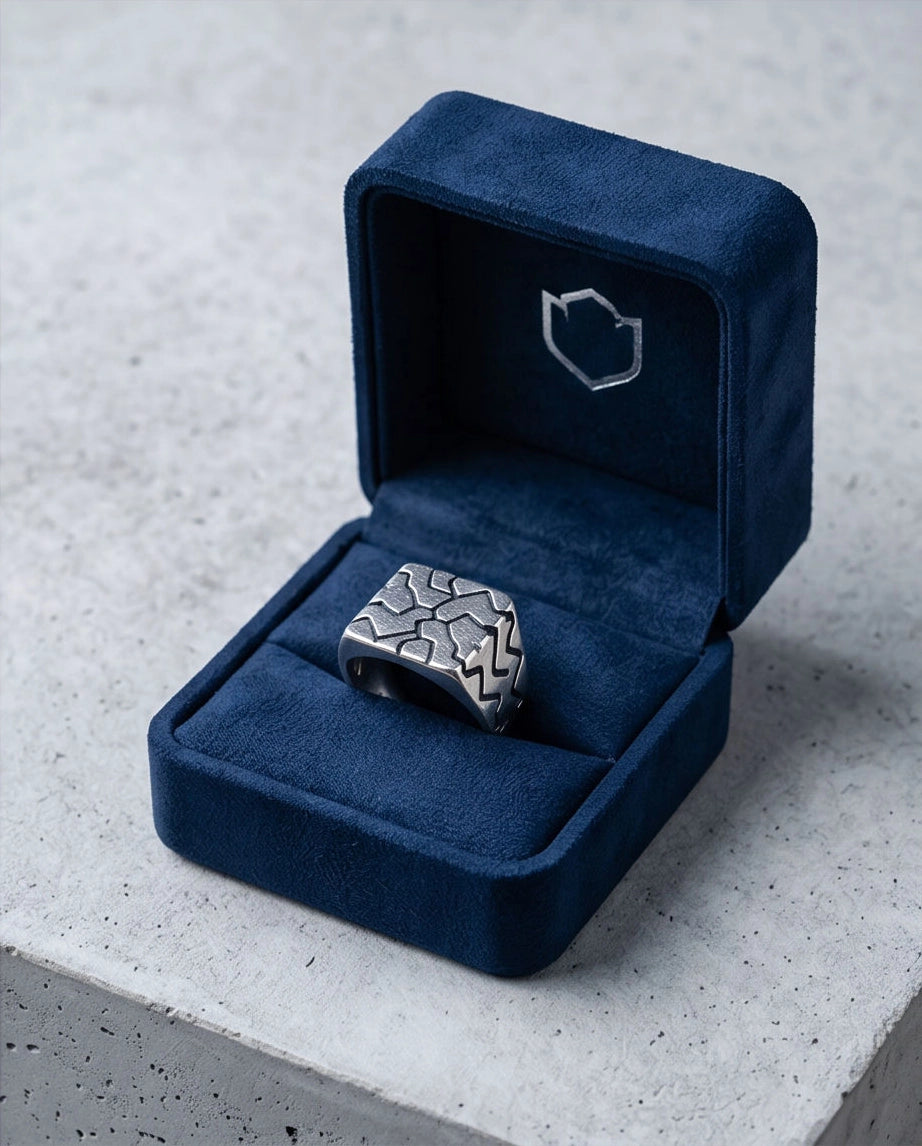 Matte Silver Geometric Mosaic Signet Ring