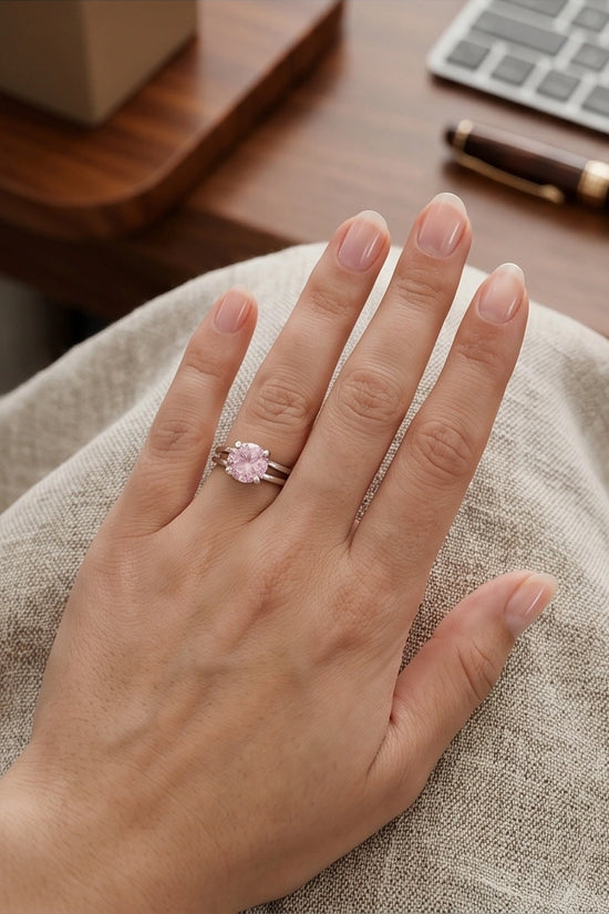 Sterling Silver Round-Cut Split Shank Pink Topaz Ring