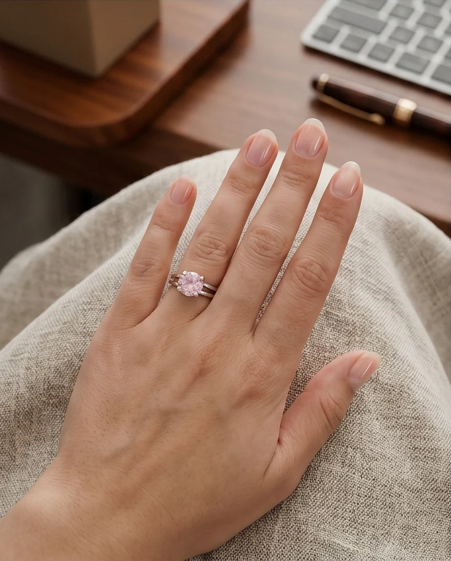 Sterling Silver Round-Cut Split Shank Pink Topaz Ring