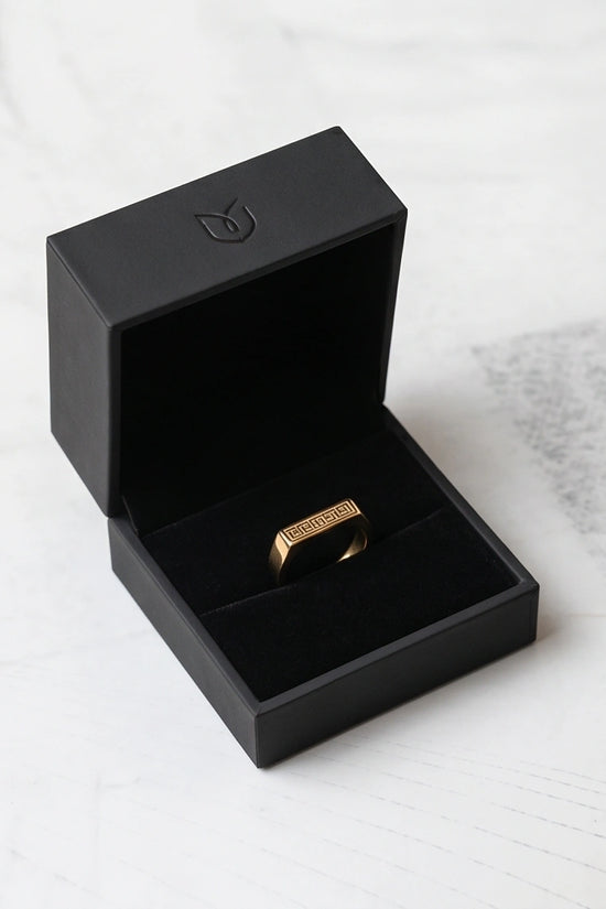 Golden Grecian Key Minimalist Signet Ring