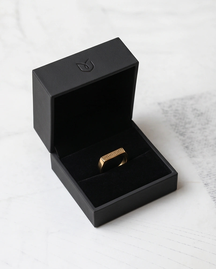 Golden Grecian Key Minimalist Signet Ring