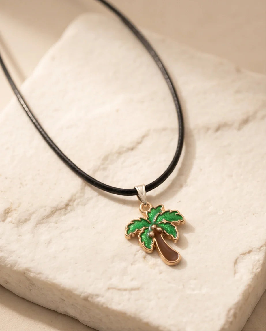 Gold and Green Palm Tree Necklace