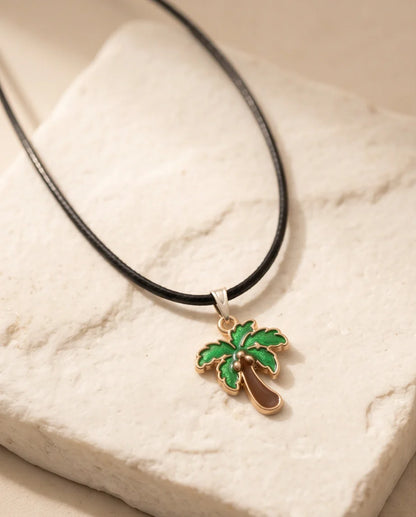 Gold and Green Palm Tree Necklace
