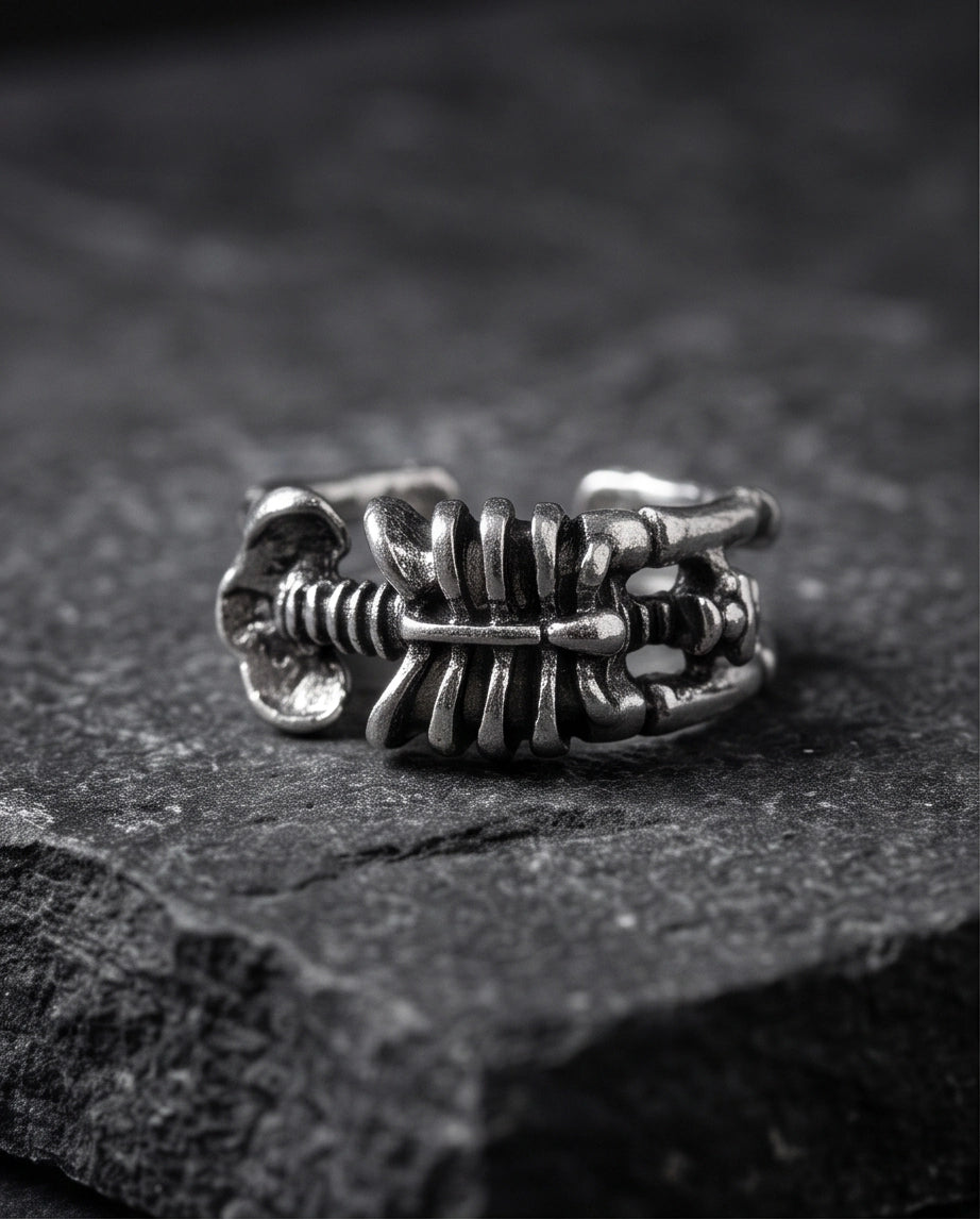 Oxidized Silver Skeleton Ribcage Ring