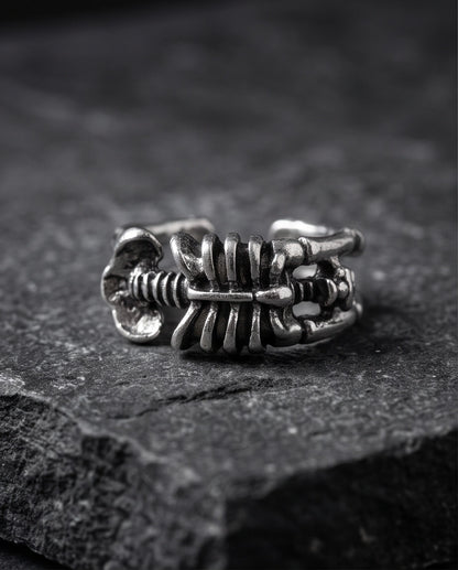 Oxidized Silver Skeleton Ribcage Ring