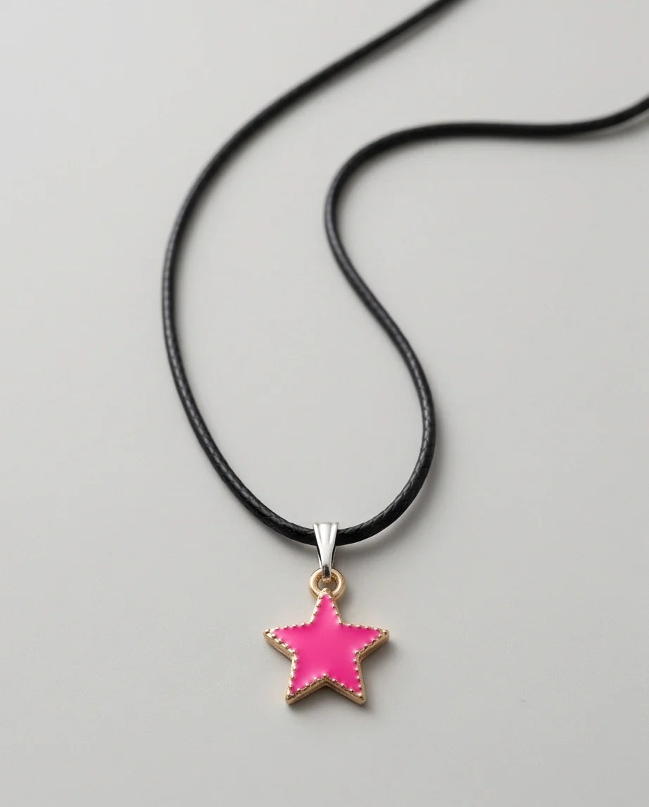 Gold and Pink Beaded Star Necklace