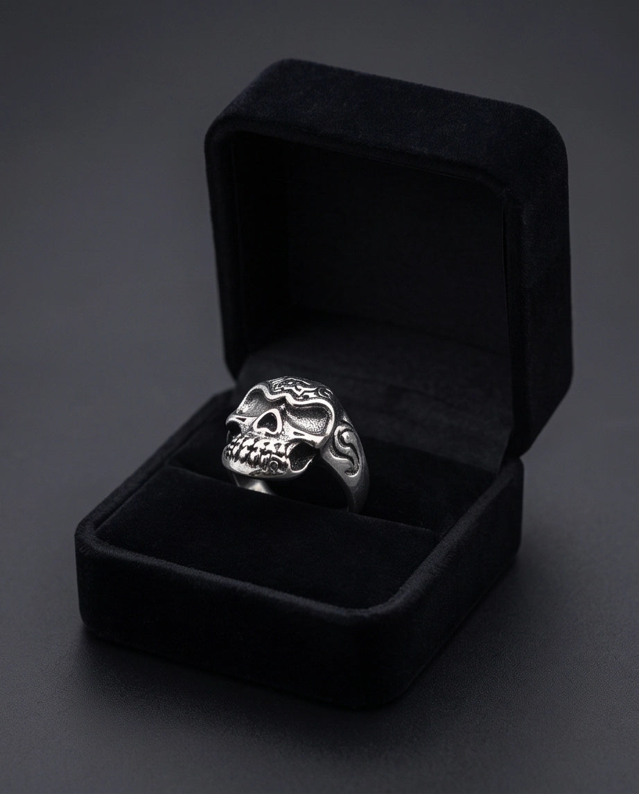 Tribal Cranium Engraved Skull Ring