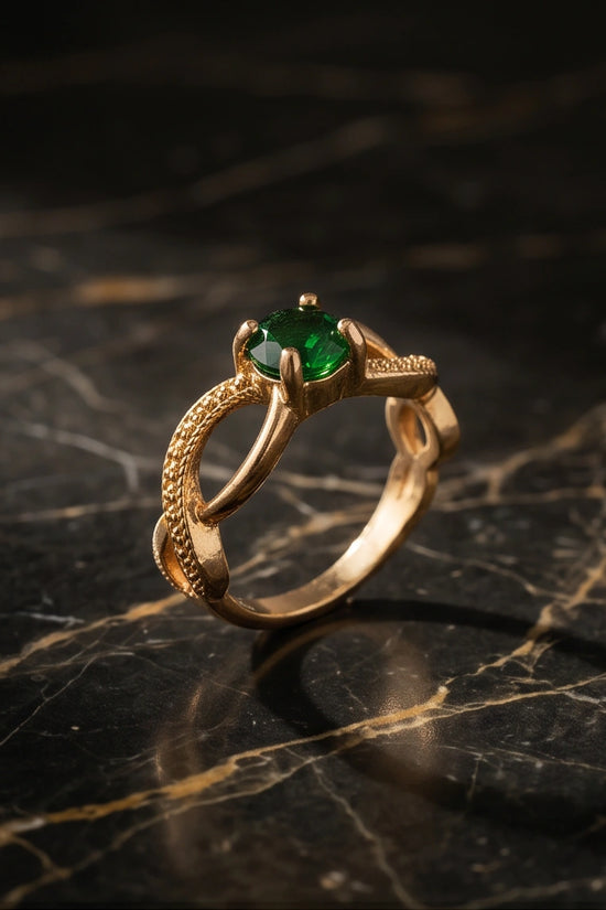 14K Gold Emerald Round Infinity Twist Ring