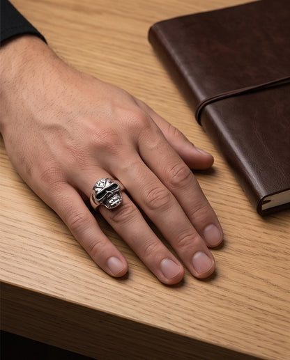 Geometric Crest Skull Ring