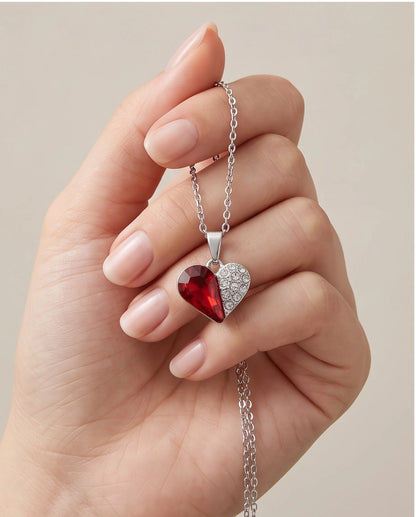 Silver Ruby Heart Pavé Pendant Necklace