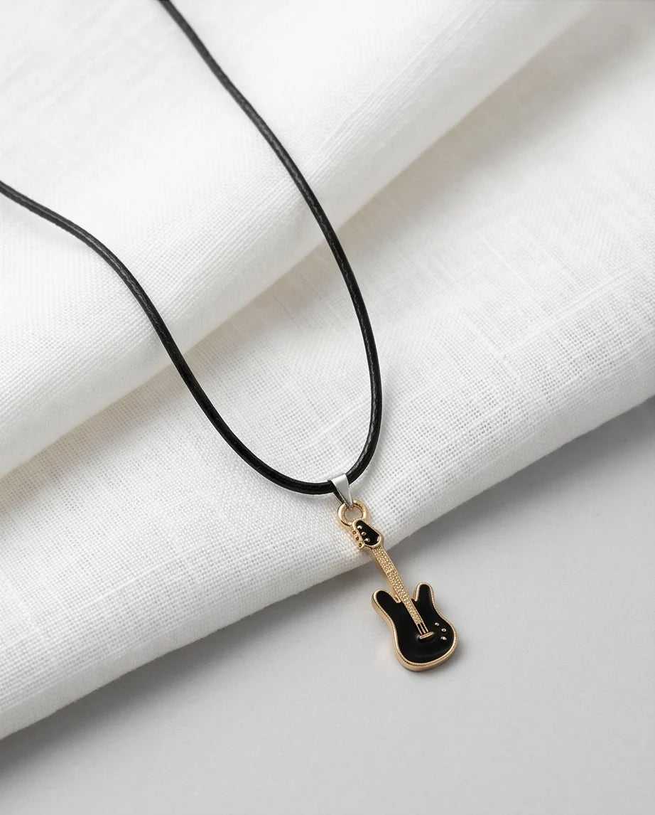 Gold and Black Electric Guitar Necklace